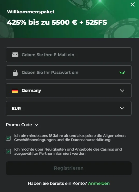 SuperSpin Casino Registrierung